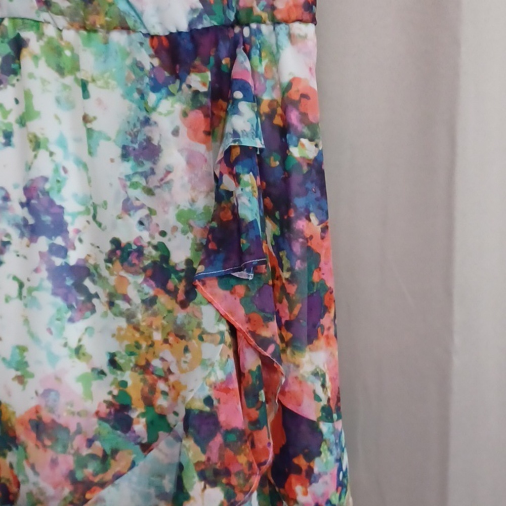 Thalia Soda Sleeveless Floral Dress Faux Wrap V-Neck Tiered Ruffle Hemline - Picture 9 of 16